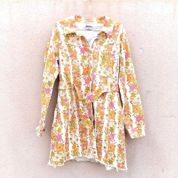 Show Me Your MUMU Groovy Floral Denim Jacket with Belt Women's XXL - Picture 1 of 4